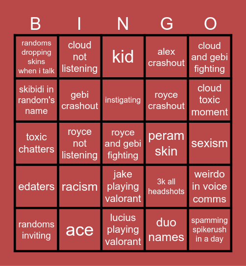 VALORANT BINGO Card