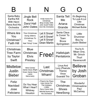 Christmas Music Bingo Card
