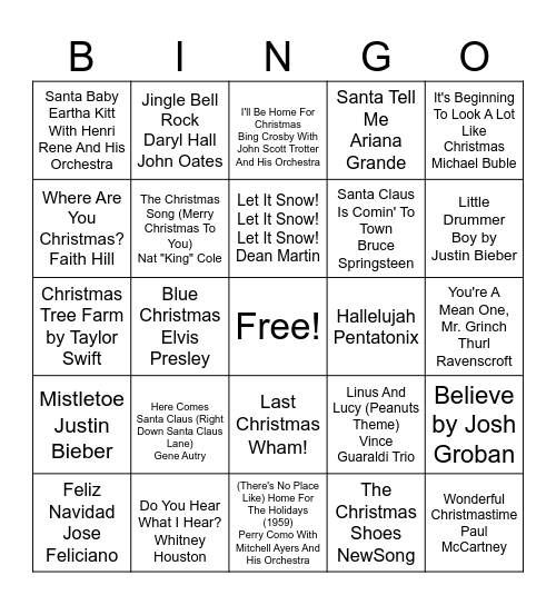 Christmas Music Bingo Card