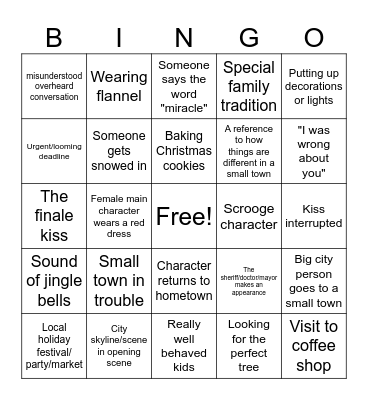 Christmas Hallmark Movie Bingo Card