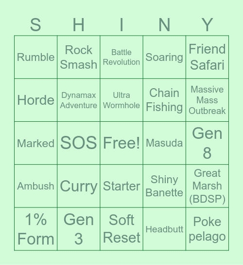 Shiny Pokémon Bingo Card