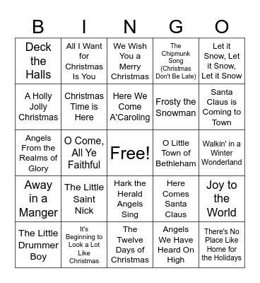 Christmas Song Bingo Card