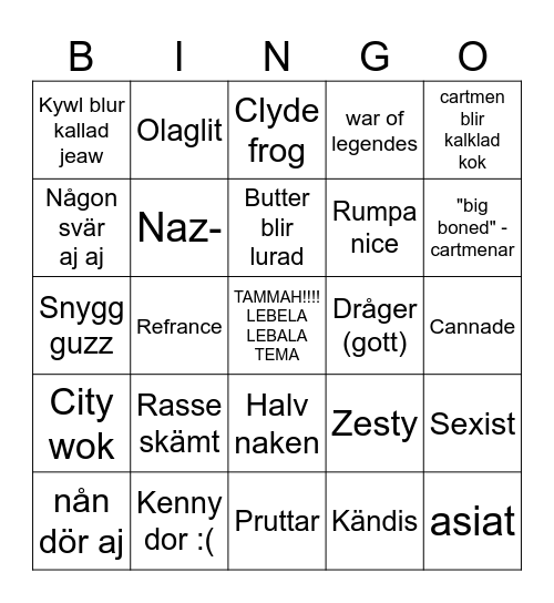 Men. Bingo Card