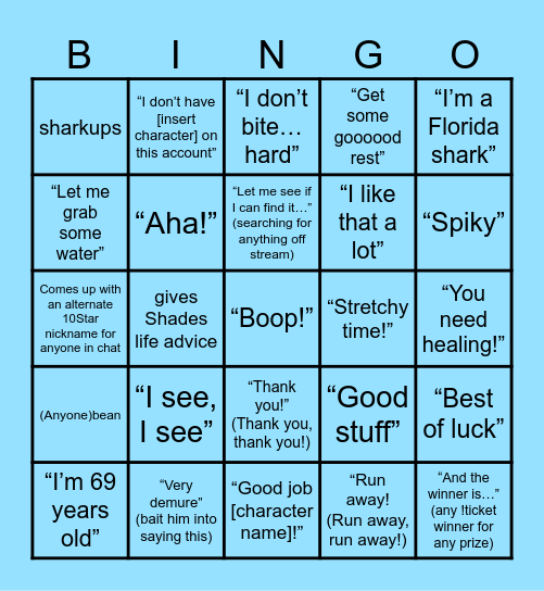 Shark Bingo Bonanza Round 2 Bingo Card