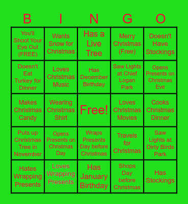 Merry Christmas Bingo Card