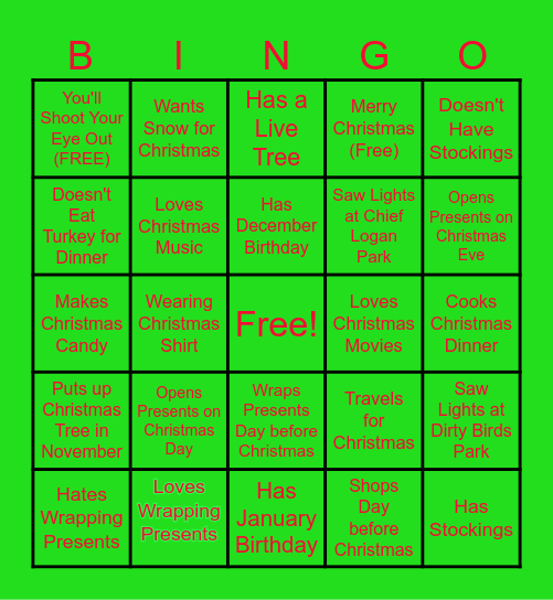 Merry Christmas Bingo Card