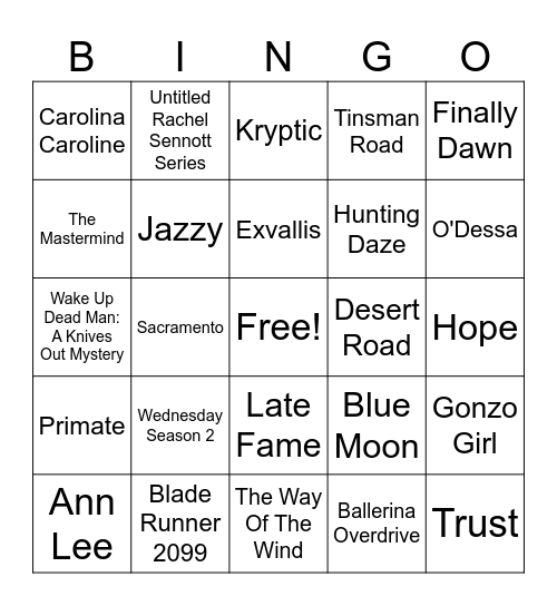 2025 Films and TV No Release Date Bingo Card