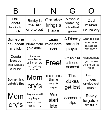 Wedding Bingo Card