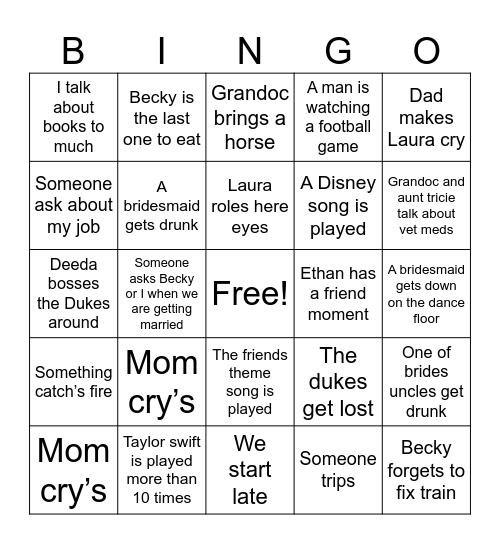 Wedding Bingo Card