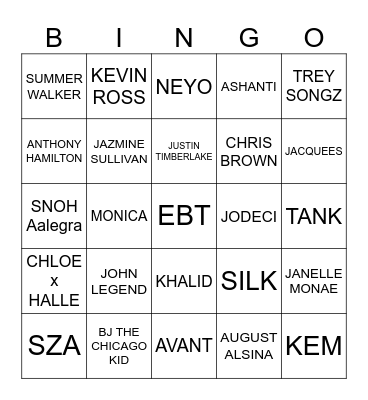R & B Bingo Card
