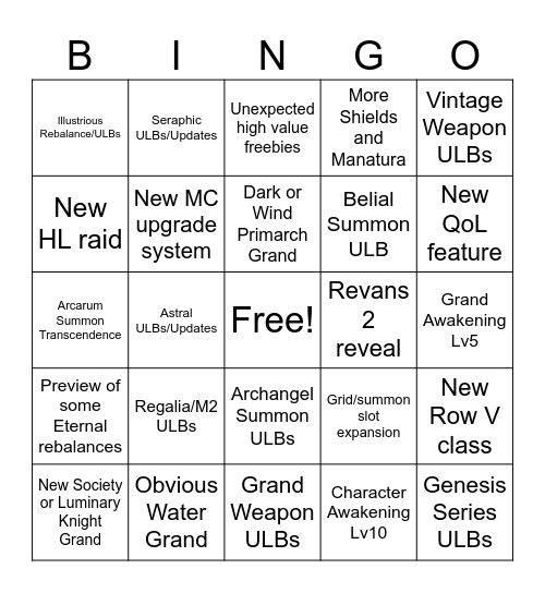 GBF Holiday Fes 2024 Bingo Card