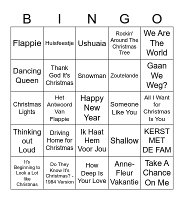 Langerwerf Christmas Bingo Card