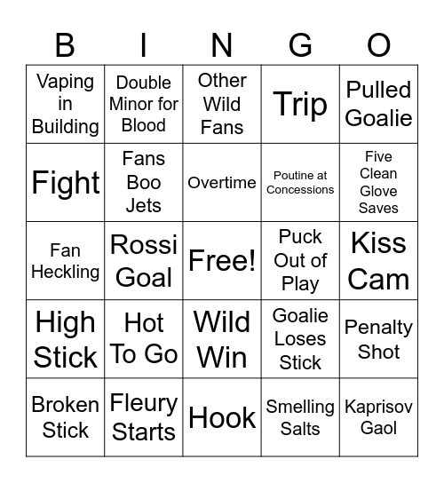 Wild vs Jets Bingo Card