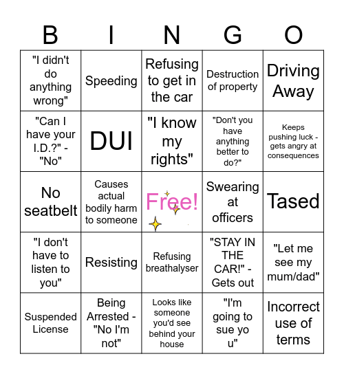 People Getting Arrested Bingo Card Bingo Card