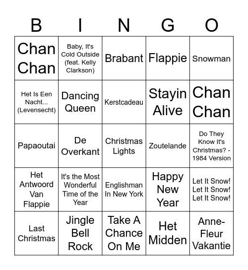 Langerwerf Christmas Bingo Card