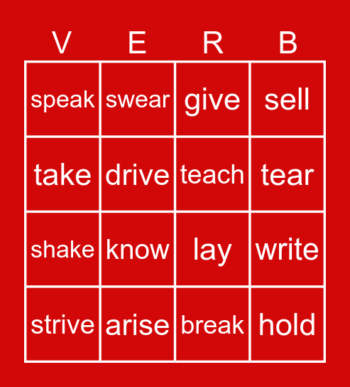 Irregular Verbs Bingo Card