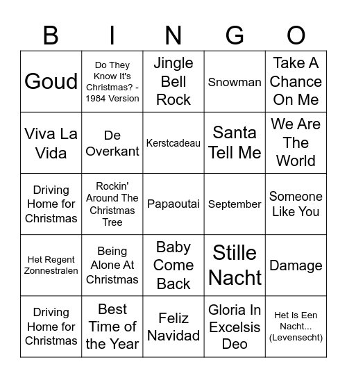 Langerwerf Christmas Bingo Card