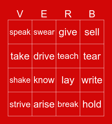 Irregular Verbs Bingo Card