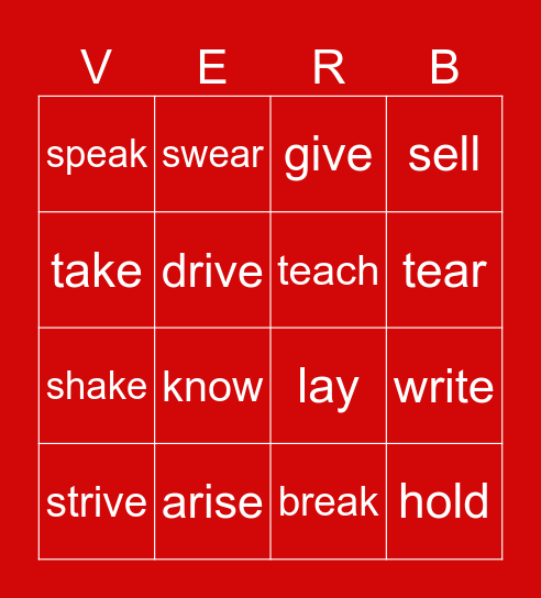 Irregular Verbs Bingo Card