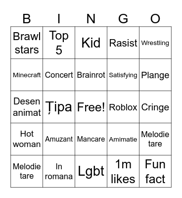 Shorts bingo Card
