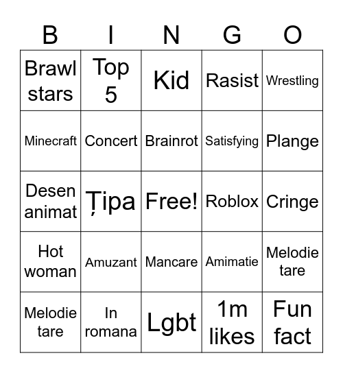 Shorts bingo Card