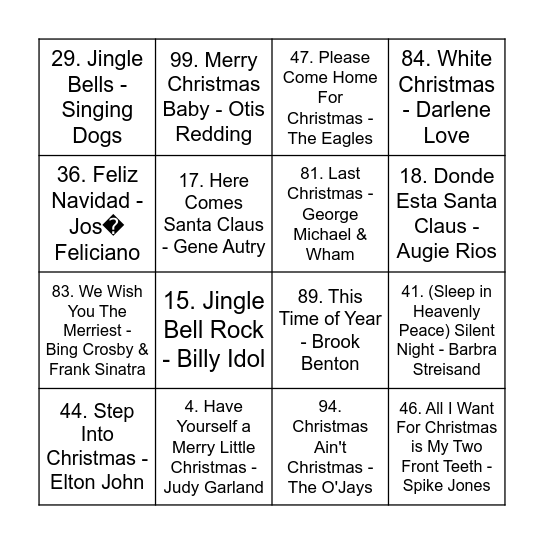 Christmas Music Bingo Card