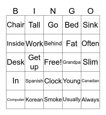 Show what you know :) Bingo Card