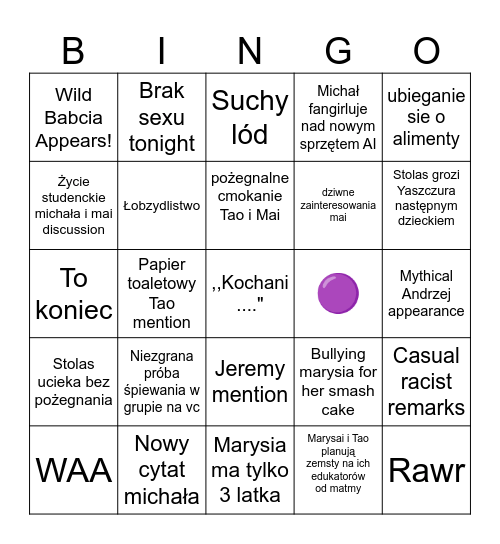 Bingo rodziny lubisiów Bingo Card