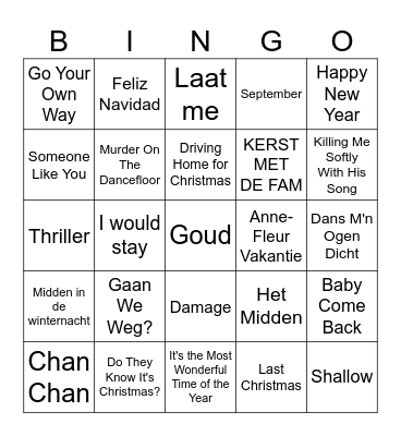 Langerwerf Christmas Bingo Card