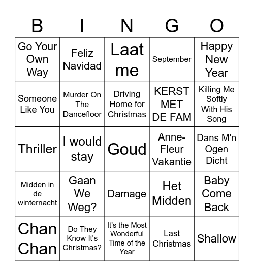 Langerwerf Christmas Bingo Card