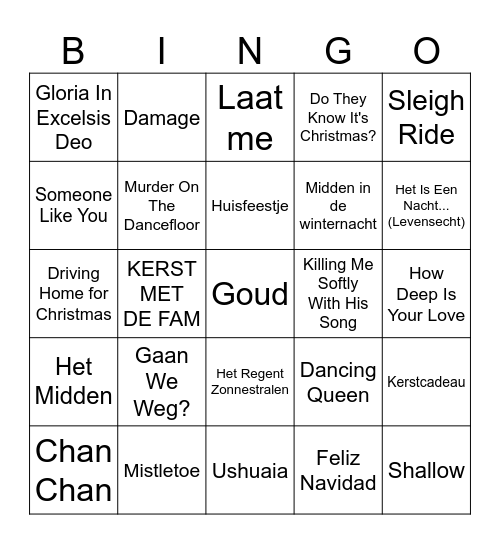 Langerwerf Christmas Bingo Card