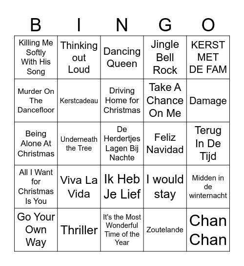 Langerwerf Christmas Bingo Card