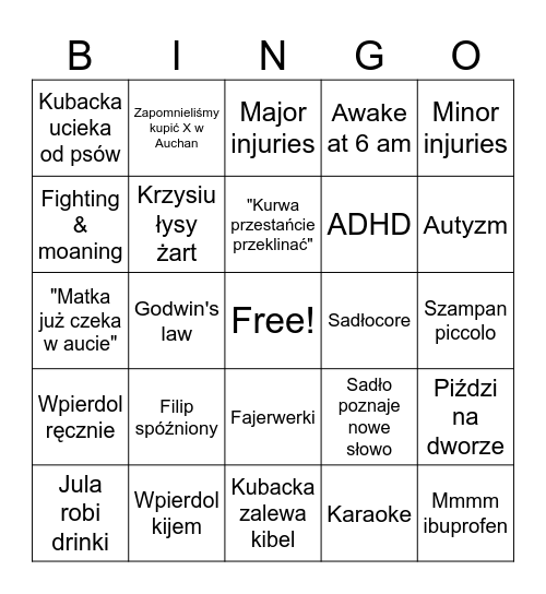 Sylwek 2025 Bingo Card