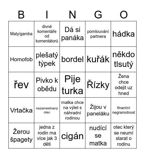 výměna manželek Bingo Card