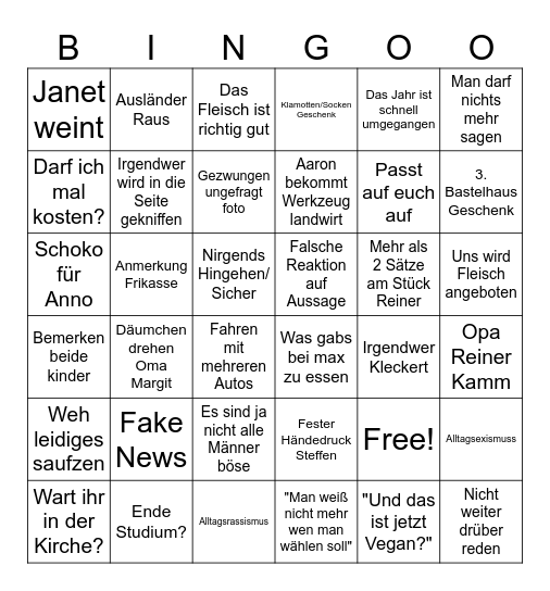 Weihnachten Bingo Card