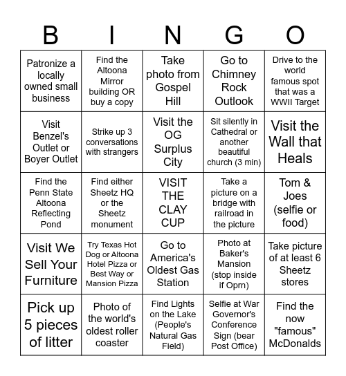 Altoona Bingo Card