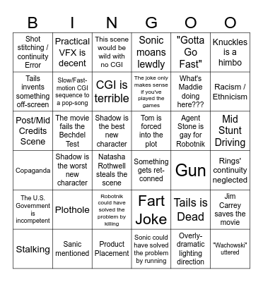 Sonic 3 for Best Picture Bingo Card