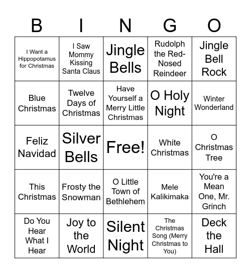 Christmas Jingle Bingo Card