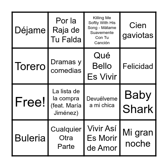 Bingo Musical Bingo Card