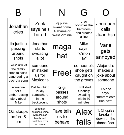 Mike & Jess' Wedding Bingo Card