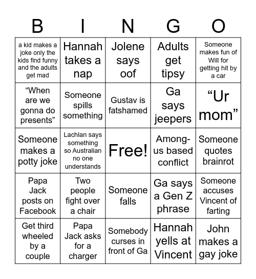 Grahamily Bingo Card