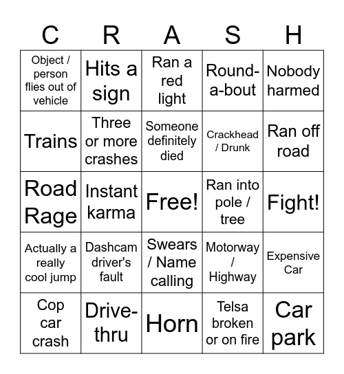 Idiots in Cars Bingo Card