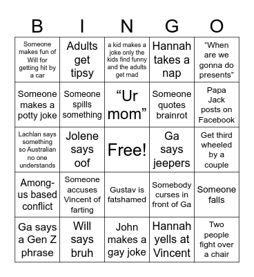 Grahamily Bingo 2.0 Bingo Card