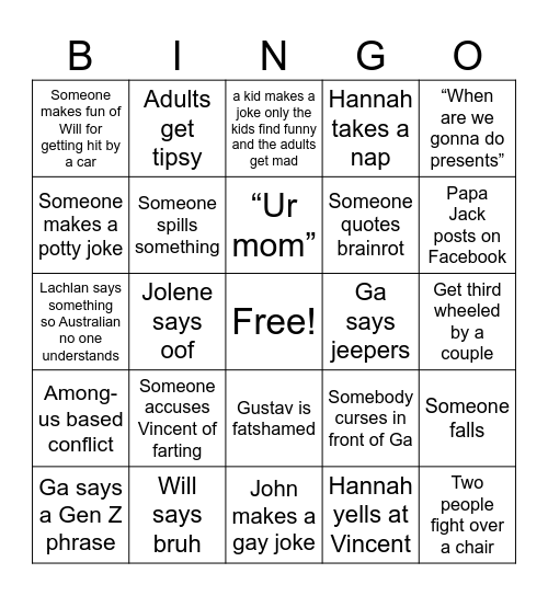 Grahamily Bingo 2.0 Bingo Card