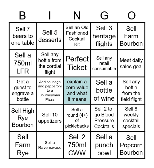 Journeyman Bingo (server/bartender) Bingo Card