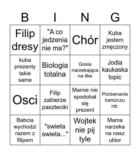 święta 2024 Bingo Card