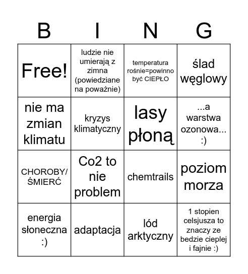 ZmIaNY KliMatyczNE Bingo Card