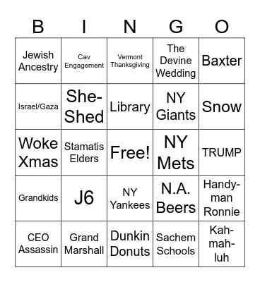 Devine Xmas 2024 Bingo Card