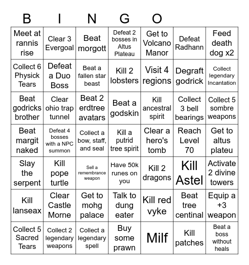 Elden Ring Bingo! Randomized Card Bingo Card