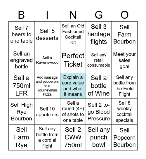 Journeyman Bingo (server/bartender) Bingo Card